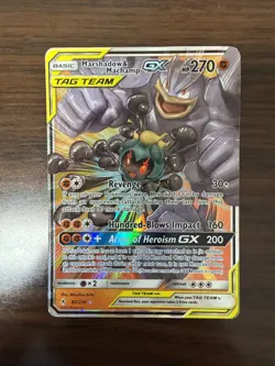 Pokemon TCG Marshadow & Machamp GX Holo Card 82/214 Sm-Unbroken Bonds - Image 1