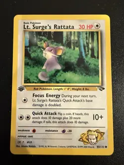 Pokemon TCG Lt. Surge's Rattata Gym Challenge 1st Edition Common Card 85/132 - Image 1