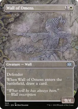 NM Borderless Foil Wall of Omens, Double Masters, Magic the Gathering, 344 - Image 1