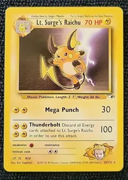 Lt. Surge’s Raichu 28/132 Non Holo Rare Gym Heroes Pokemon TCG LP - Image 1