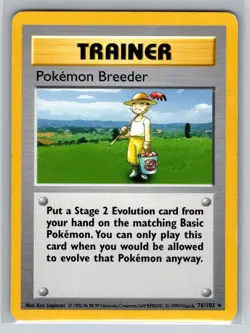 1999 Pokemon Base Set Pokemon Breeder Shadowless 76/102 Rare Trainer TCG - Image 1