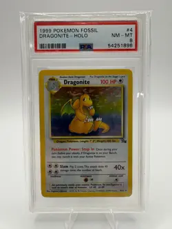 Pokemon Fossil Dragonite Holo Unlimited PSA 8 4/62 - Image 1