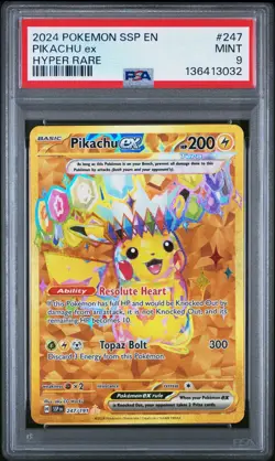Pikachu ex 247/191 PSA 9 MINT Sv08 Surging Sparks Gold Pokemon TCG - Image 1