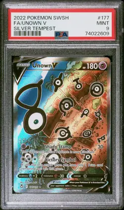 Fa/Unown V Pokemon Sword & Shield Silver Tempest 177 NM PSA 9 - Image 1