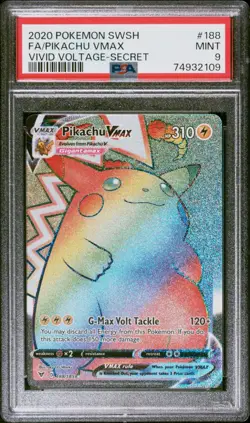2020 Pokemon SWSH Vivid Voltage Pikachu Vmax 188/185 Secret PSA 9 Mint Full Art - Image 1