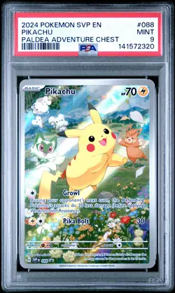 2024 POKEMON SVP EN-SV BLACK STAR PROMO PALDEA ADVENTURE CHEST PIKACHU PSA 9 - Image 1
