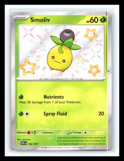 💥 Smoliv # 102/091 Paldean Fates Baby Shiny Holo Rare - Pokemon 2024 - Image 1