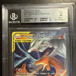 POKEMON! CGC 9 MINT 2019 SM Unbroken Bonds Reshiram & Charizard GX 20/214 Ultra - Image 2
