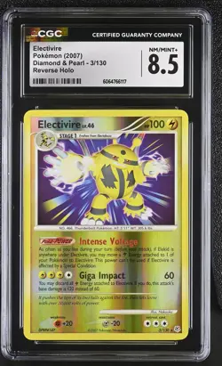 CGC 8.5 Electivire 2007 Diamond & Pearl 3/130 Reverse Holo Pokemon Card - Image 1