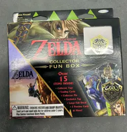 LEGEND OF ZELDA COLLECTOR'S FUN BOX - 15 ITEMS - Trading Cards + Tag + Pin NEW - Image 1