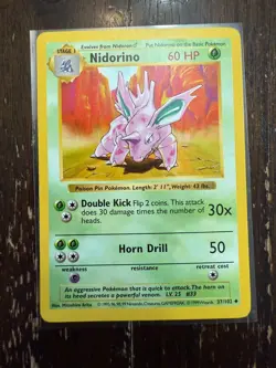 Pokemon Card - Nidorino Base Set (Shadowless) 37/102 Uncommon LP Matt - Image 1