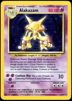Pokemon Alakazam TCG Base Set Holo Card 1/102 Unlimited Holo Rare - MP - Image 1