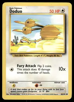 Pokemon Cards Doduo 48/102 UNLIMITED Base Set WOTC Common LP - Image 1