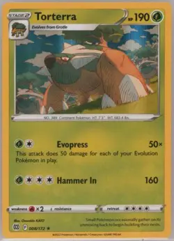 Pokemon Rare Holo Foil Torterra Card 008/172 Brilliant Stars - Image 1