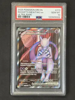 2025 POKEMON DRI EN-DESTINED RIVALS ULTRA RARE TEAM ROCKET'S MEWTWO EX PSA 10 - Image 1