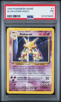 1999 POKEMON BASE SET UNLIMITED #1 ALAKAZAM-HOLO PSA 1 - Image 1