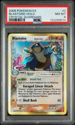 2006 POKEMON EX CRYSTAL GUARDIANS #2 BLASTOISE-HOLO PSA 8 - Image 1