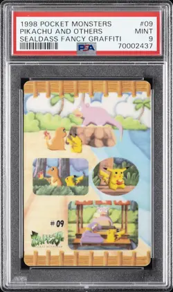 1998 POCKET MONSTERS SEALDASS FANCY GRAFFITI #09 PIKACHU AND OTHERS PSA 9 - Image 1