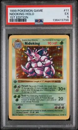 1999 Pokemon Base Set 1st Edition Nidoking #11 Holo PSA 5 - Image 1