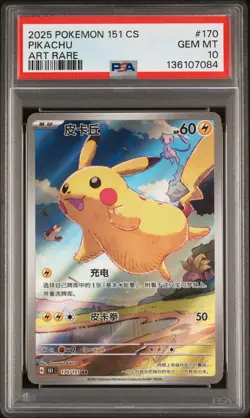 2025 POKEMON SIMPLIFIED CHINESE 151 C-COLL 151 ART RARE #170 PIKACHU PSA 10 - Image 1