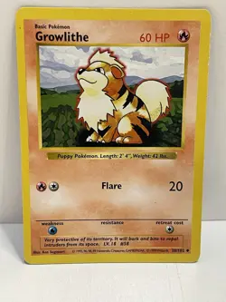 Pokemon WOTC TCG Vintage Growlithe 028/102 Base Set (Shadowless) Regular LP - Image 1