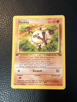 1st Edition Mankey 55/64 Jungle F2 Pokemon Vintage 1999 WoTC LP - Image 1