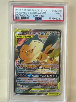 Pokemon Eevee & Snorlax 2016-2019 SM Black Star Promos Tag Team GX #SM169 PSA 9 - Image 1