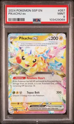 2024 Pokemon Surging Sparks PIKACHU EX 57/191 PSA 9 MINT - Image 1