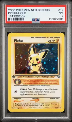 2000 POKEMON NEO GENESIS 1ST ED #12 PICHU-HOLO PSA 7 - Image 1