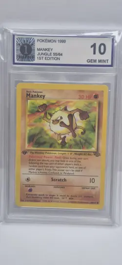 Pokemon 1st Edition Mankey #55/64 - 1999 Jungle Set - Gem MINT 10 wotc - Image 1
