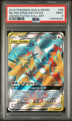 PSA 9 Moltres Zapdos & Articuno GX 66/68 Pokemon Sun & Moon Hidden Fates - Image 1