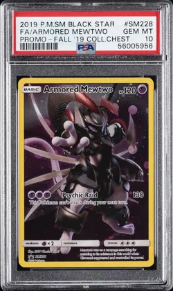 2019 POKEMON SM BLACK STAR PROMO #SM228 FULL ART/ARMORED MEWTWO PSA 10 - Image 1