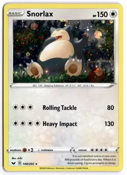 Pokemon Snorlax Holo Rare SWSH01: Sword & Shield Base Set 140/202 NM - Image 1