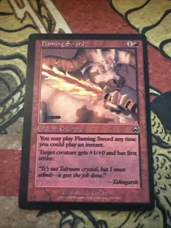 Mtg Magic Mercadian Masques Flaming Sword Misprint Extra Black Ink Error Card - Image 1