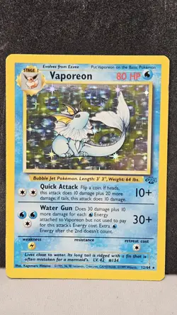 Vaporeon Holo Rare 12/64 Jungle Set Vintage 1999 Pokemon TCG Card LP Condition - Image 1