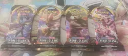 Pokemon Sword & Shield Rebel Clash Sleeved Booster Pack Art Set (4 Packs) - Image 1