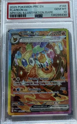 2025 POKEMON PRE EN-PRISMATIC EVOLUTIONS #146 FLAREON EX PSA 10 - Image 1
