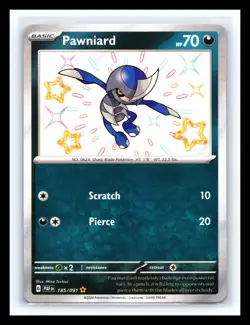 💥 Pawniard - # 185/091 Pokemon TCG SV: Paldean Fates Baby Shiny Rare Holo 2024 - Image 1