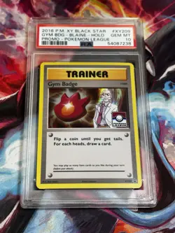 PSA 10 BLAINE GYM BADGE #XY209 2016 POKEMON LEAGUE Holo Black Star Promo - Image 1