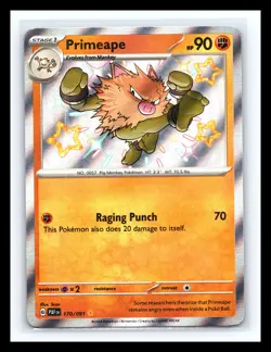 💥 Primeape - # 170/091 Pokemon TCG SV: Paldean Fates Baby Shiny Rare Holo 2024 - Image 1