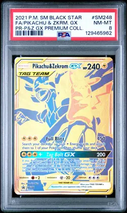 PSA 8 Pokemon TCG 2021 Sm Black Star Promo #SM248 Fa/Pikachu & Zkrm. Gx NM-MT - Image 1