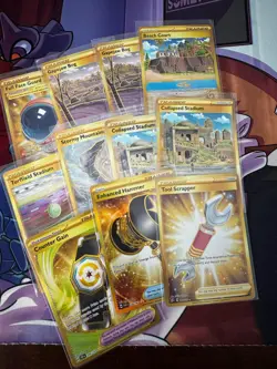 Lot of 11 Gold Pokemon Cards Trainers + Stadiums - Image 1