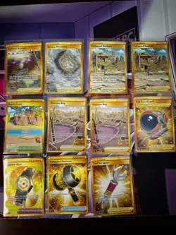 Lot of 11 Gold Pokemon Cards Trainers + Stadiums - Image 2
