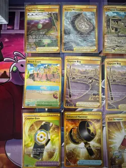 Lot of 11 Gold Pokemon Cards Trainers + Stadiums - Image 3