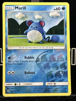 REVERSE HOLO Marill 34/147 Asako Ito Crocheted Burning Shadows Pokemon Card - Image 3