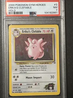 Pokemon TCG Erika's Clefable Gym Heroes Holo Card #3. PSA 7 - Image 1