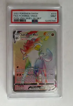2021 Pokemon SWSH Evolving Skies FA Lycanroc VMAX 213/203 PSA MINT 9 - Image 1