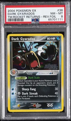 2004 POKEMON EX TEAM ROCKET RETURNS #36 DARK GYARADOS-REVERSE FOIL PSA 8 - Image 1