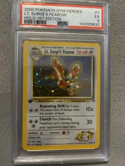 Pokemon TCG Lt. Surge's Fearow 1st Edition Holo Rare Gym Heroes PSA 5 - Image 1
