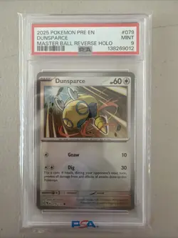 2025 Pokemon TCG Dunsparce Prismatic Evolutions #079 Master Ball PSA 9 - Image 1